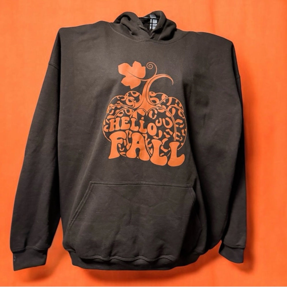 Hoodie ~ Brown With Orange  Pumpkin ~ Men’s XL ~ Unisex ~ Women’s 2X ~ Pullover
